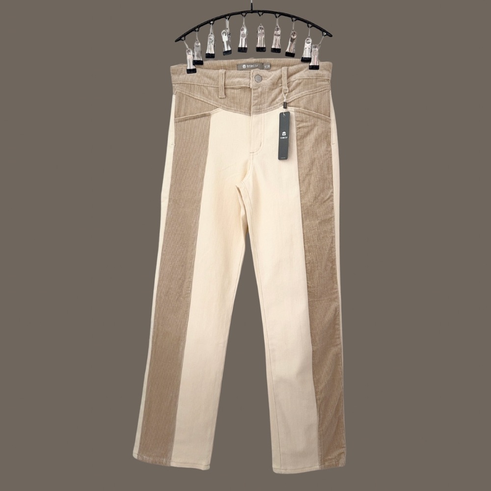 Tractr Size 6 - Tan and cream corduroy straight leg pants